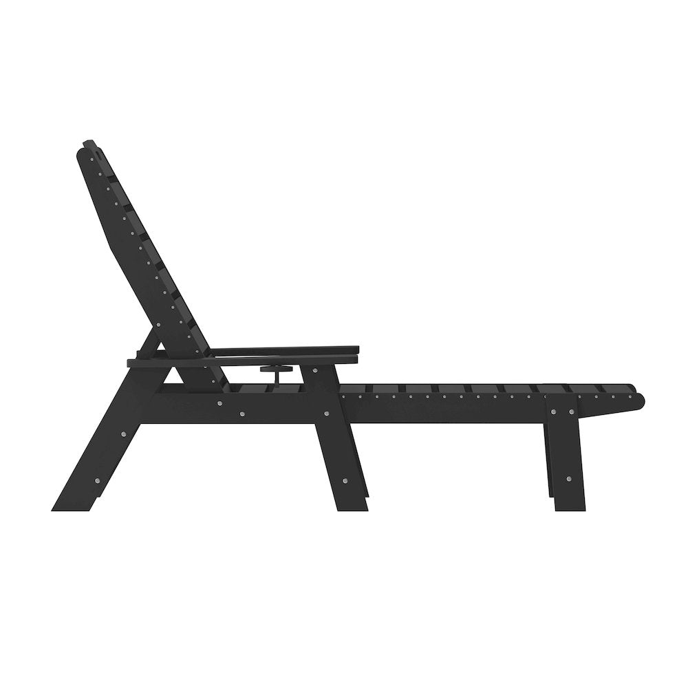 3-Piece Set with 2 Adjustable HDPE Loungers and Folding Side Table in Black