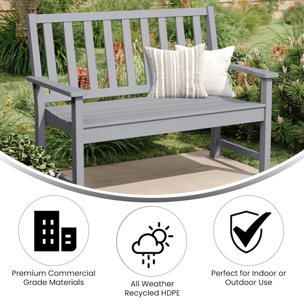 Ellsworth 50" All Weather Recycled HDPE Bench with Contoured Seat in Gray