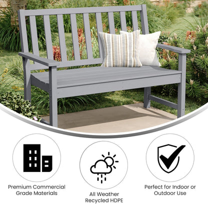 Ellsworth 50" All Weather Recycled HDPE Bench with Contoured Seat in Gray