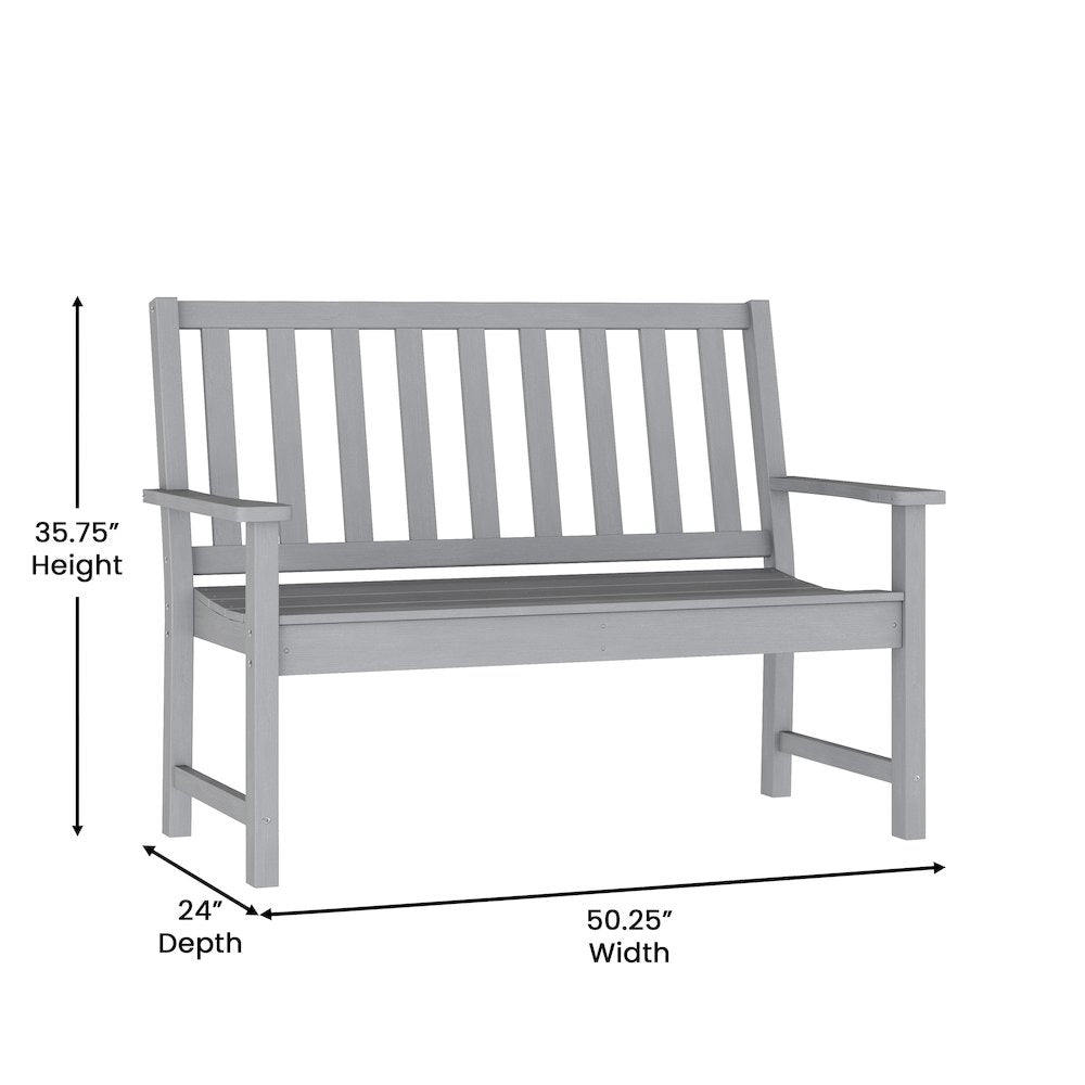Ellsworth 50" All Weather Recycled HDPE Bench with Contoured Seat in Gray