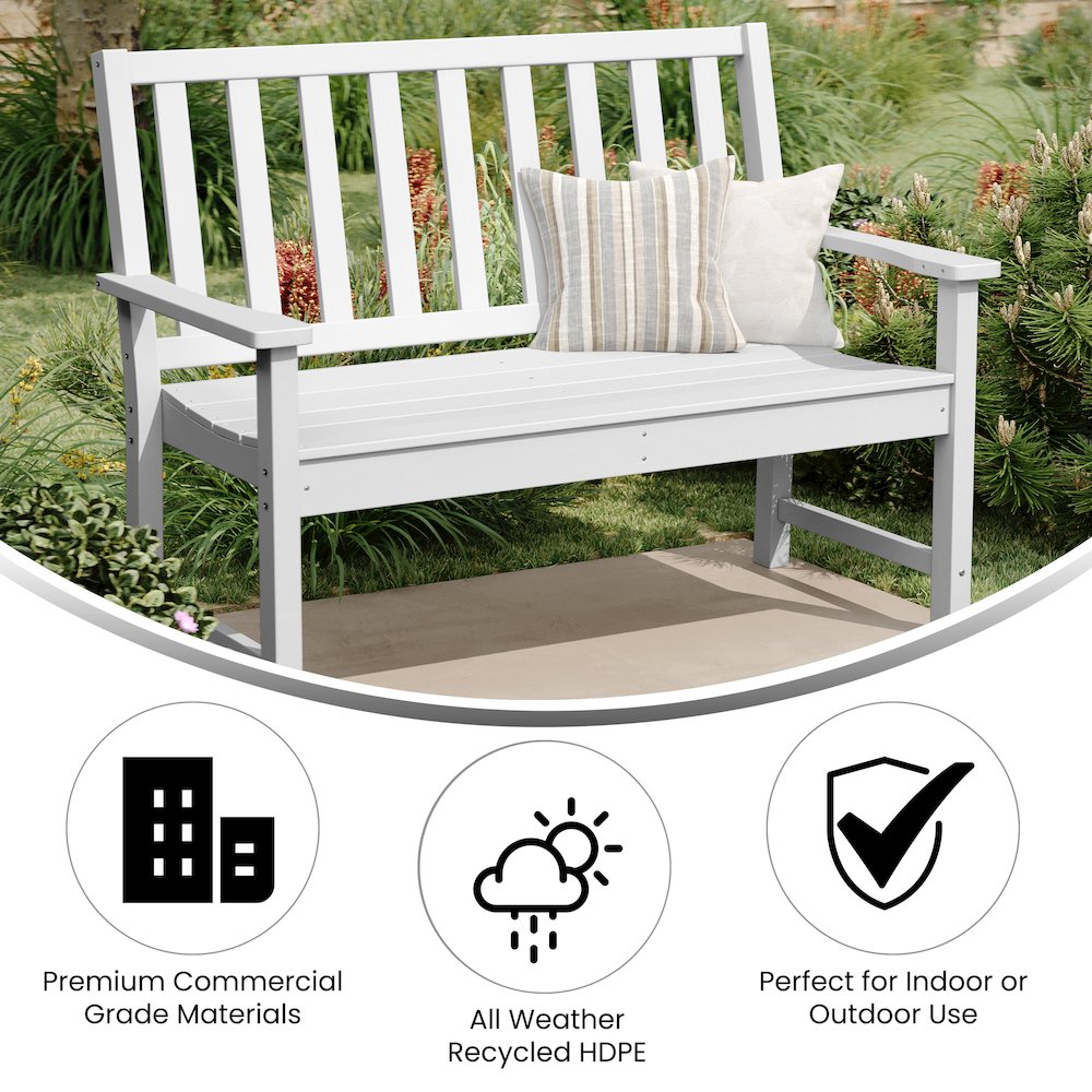 Ellsworth 50" All Weather Recycled HDPE Bench with Contoured Seat in White