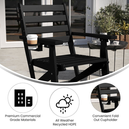 Contemporary Commercial Grade Adirondack Dining Chair with Cupholder, Black