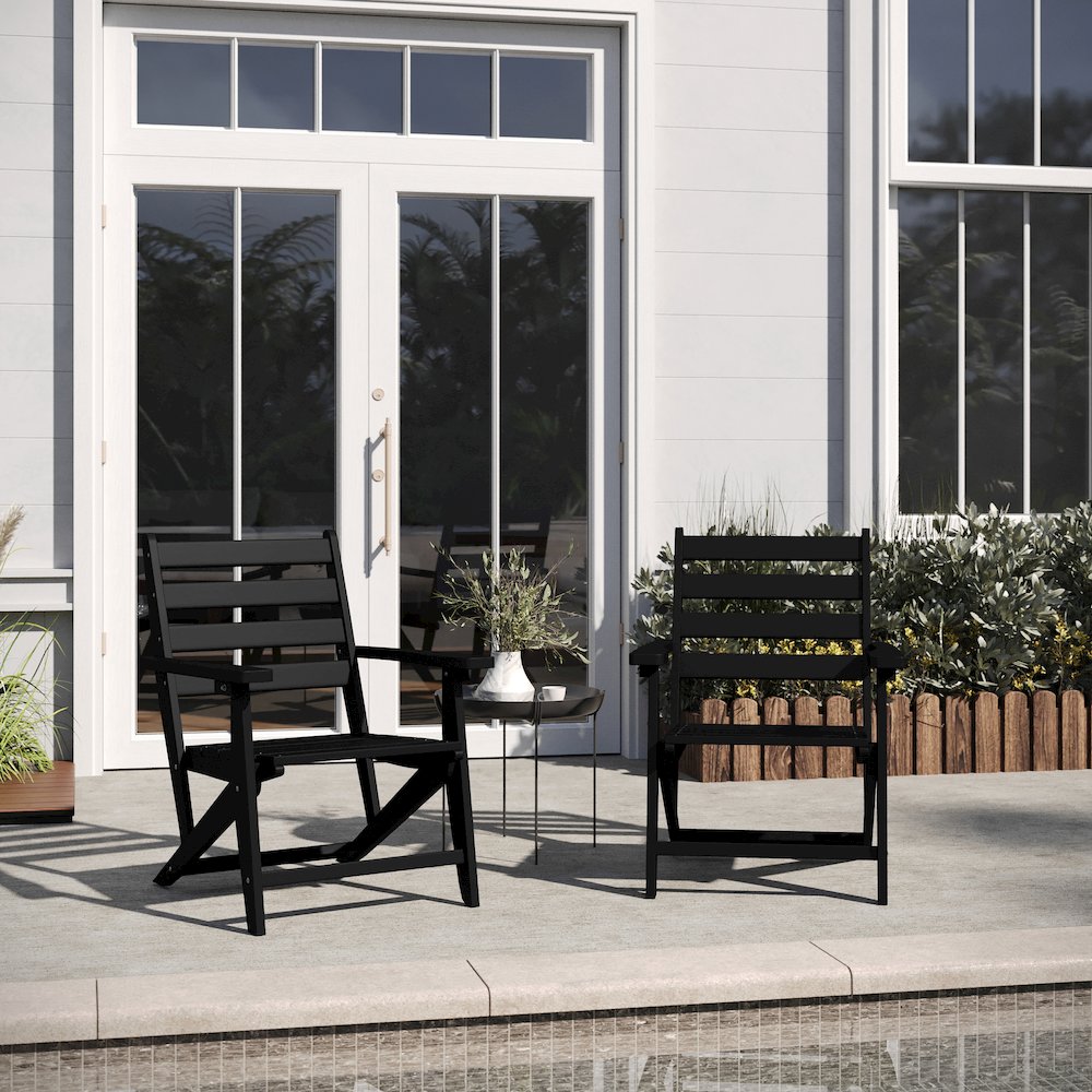 Contemporary Commercial Grade Adirondack Dining Chair with Cupholder, Black