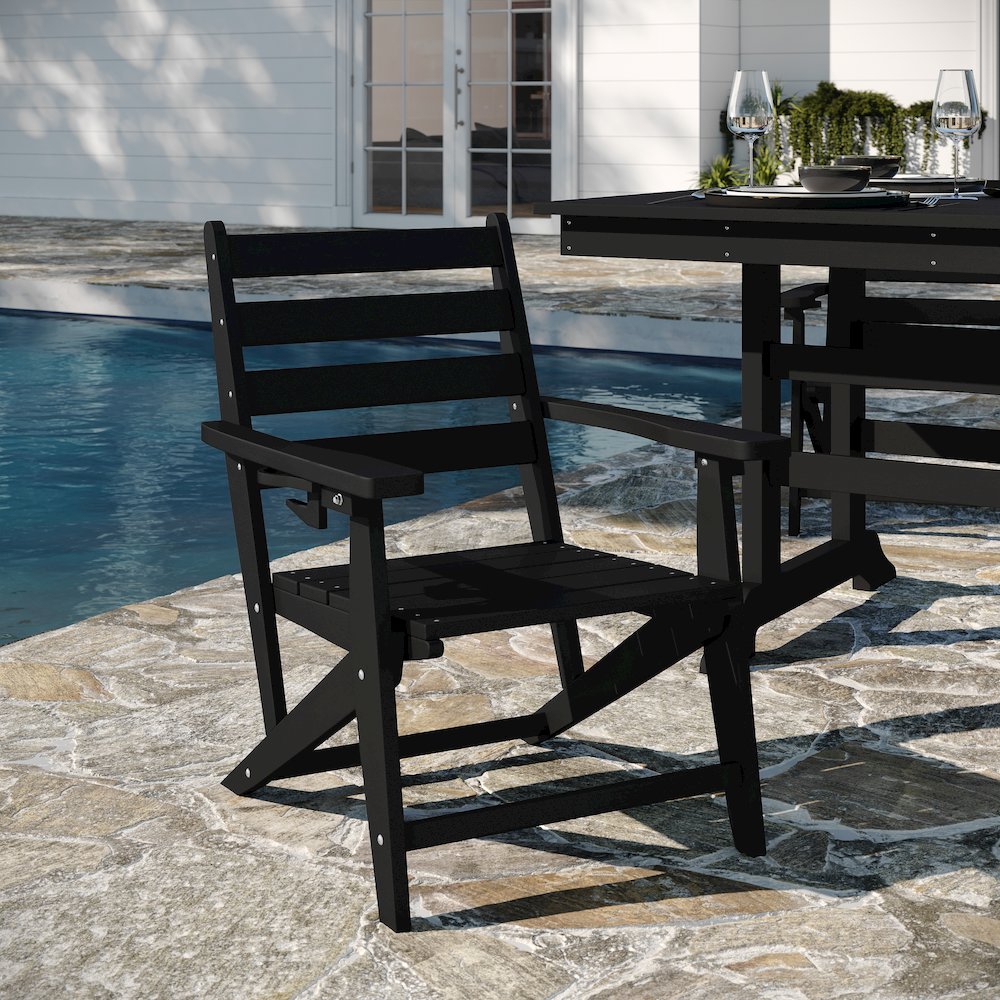 Contemporary Commercial Grade Adirondack Dining Chair with Cupholder, Black