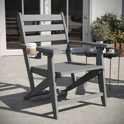 Contemporary Commercial Grade Adirondack Dining Chair with Cupholder, Gray