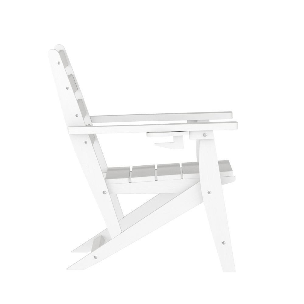 Contemporary Commercial Grade Adirondack Dining Chair with Cupholder, White