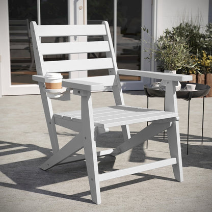 Contemporary Commercial Grade Adirondack Dining Chair with Cupholder, White