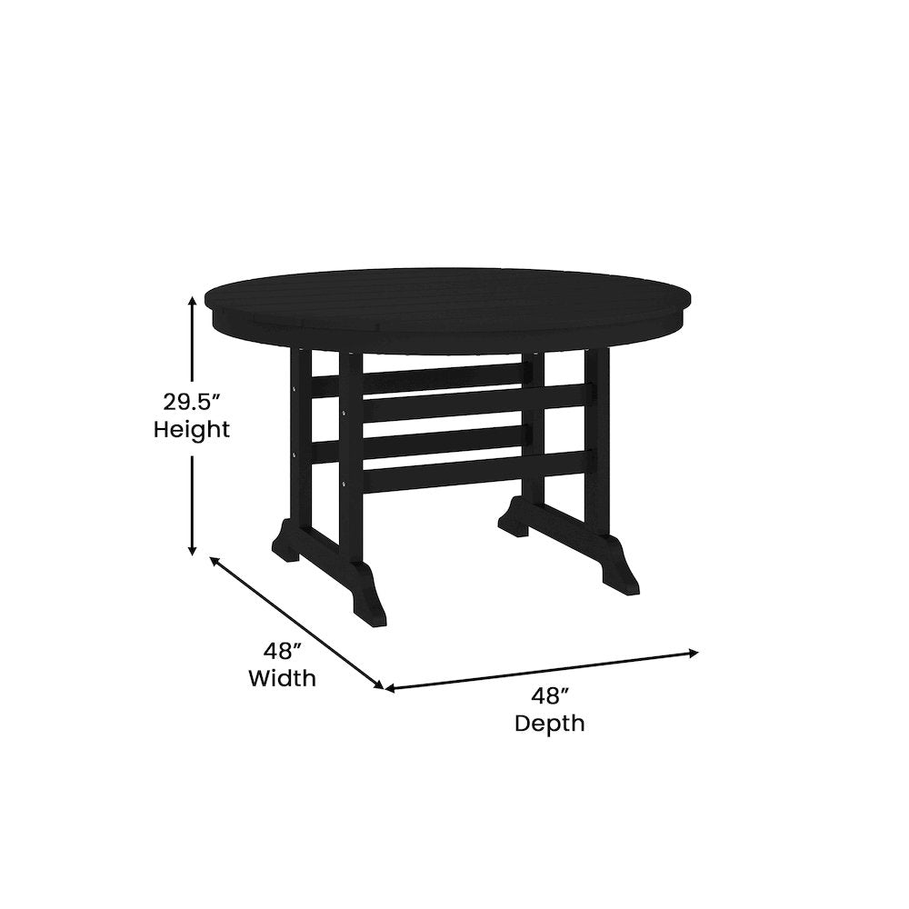 Colonel 48" Round Recycled HDPE Adirondack Dining Table for 4 in Black