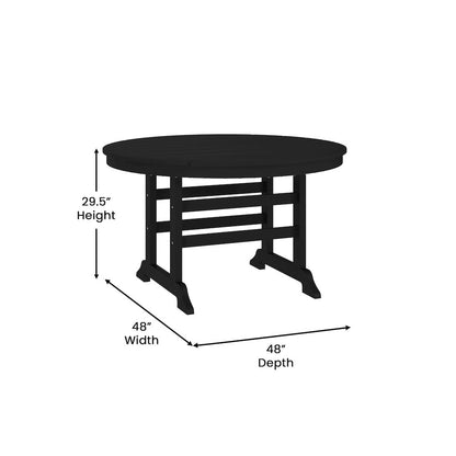 Colonel 48" Round Recycled HDPE Adirondack Dining Table for 4 in Black