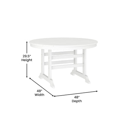 Colonel 48" Round Recycled HDPE Adirondack Dining Table for 4 in White
