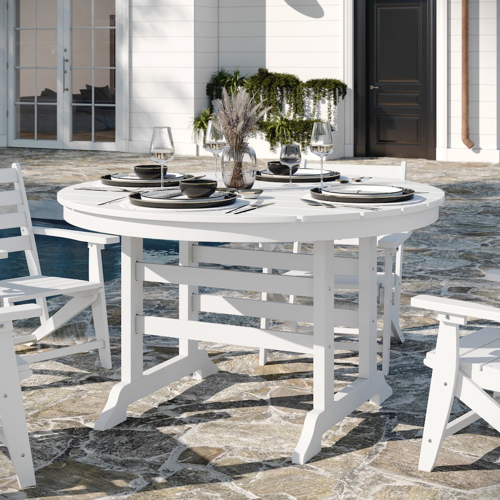 Colonel 48" Round Recycled HDPE Adirondack Dining Table for 4 in White
