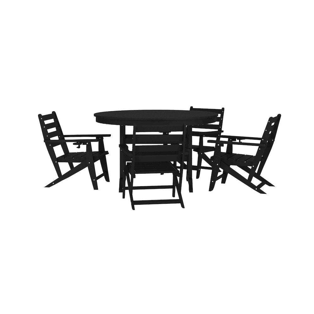Contemporary 5 Piece Commercial Grade Adirondack Dining Set, Black