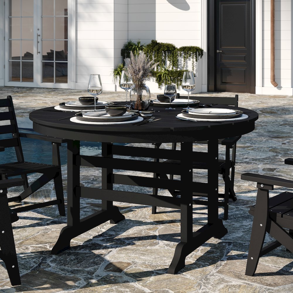Contemporary 5 Piece Commercial Grade Adirondack Dining Set, Black