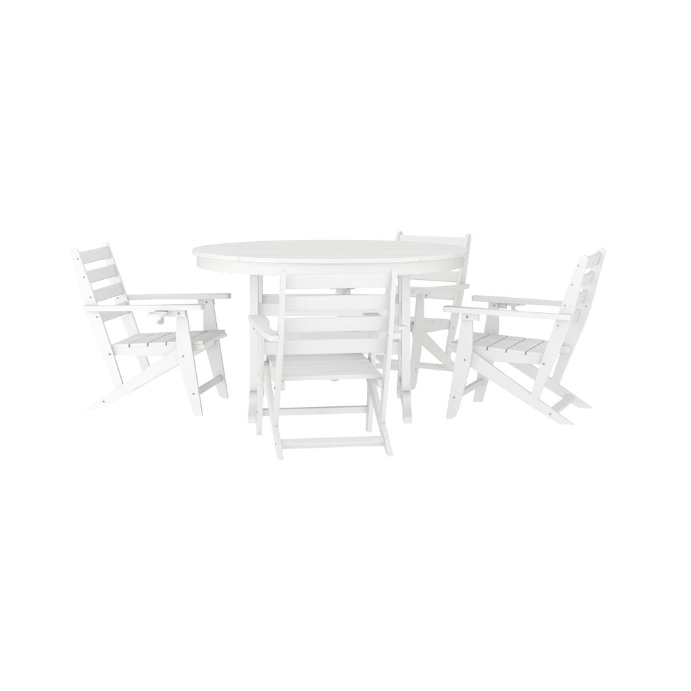 Contemporary 5 Piece Commercial Grade Adirondack Dining Set, White