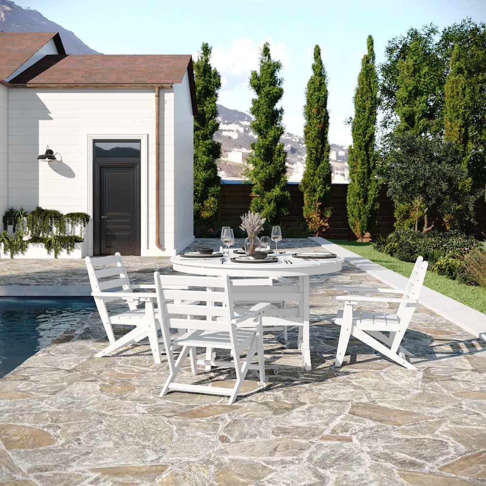 Contemporary 5 Piece Commercial Grade Adirondack Dining Set, White
