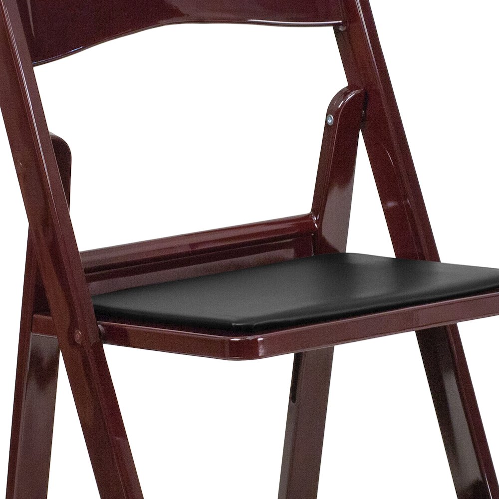 2 Pack HERCULES Series 1000 lb. Capacity Red Mahogany Resin Folding Chair with Black Vinyl Padded Seat