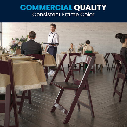 2 Pack HERCULES Series 1000 lb. Capacity Red Mahogany Resin Folding Chair with Black Vinyl Padded Seat