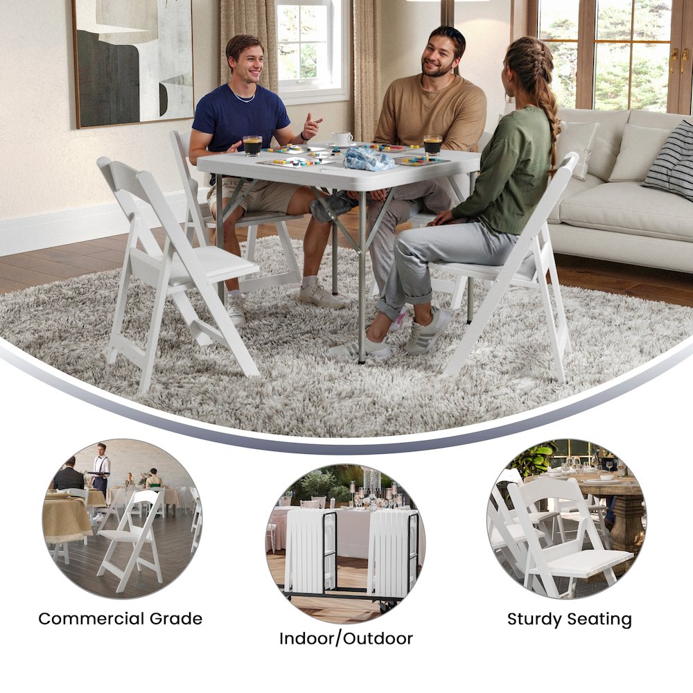 Folding Chair - White Resin - 2 Pack 800LB Weight Capacity