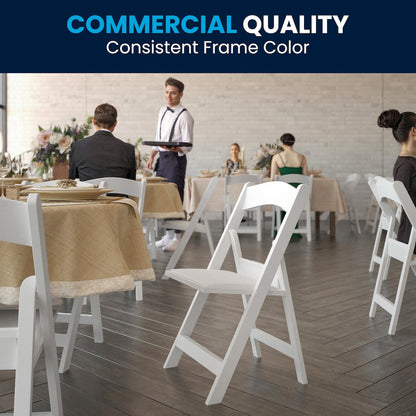 Folding Chair - White Resin - 2 Pack 800LB Weight Capacity