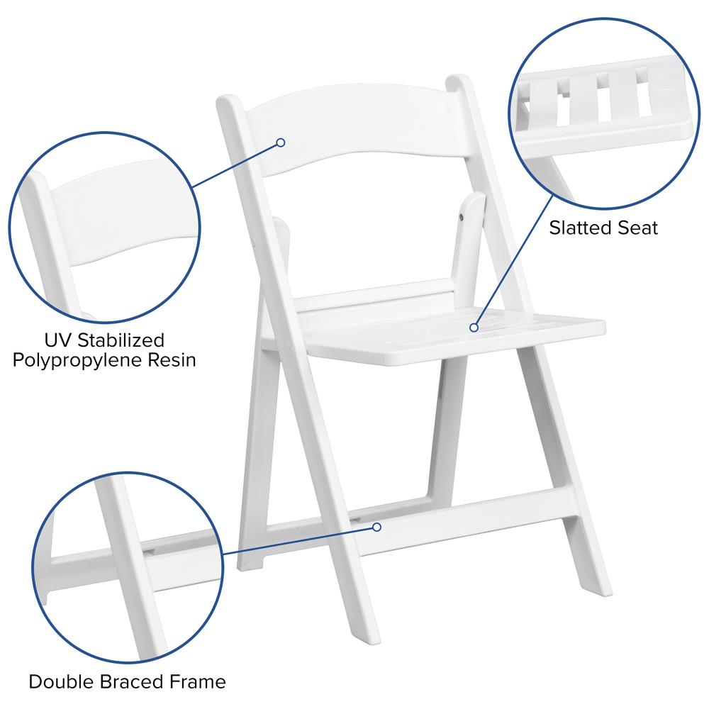 1000 lb. Capacity White Resin Folding Chair with Slatted Seat