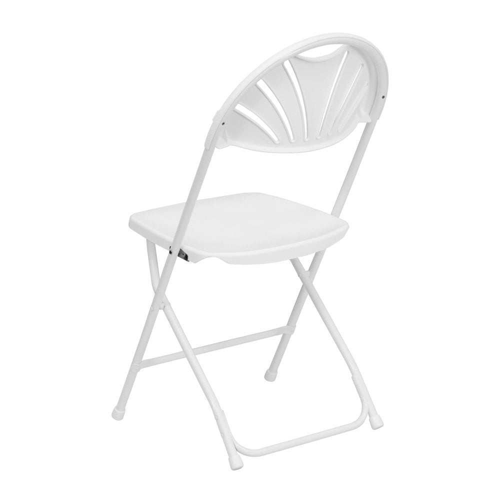 2 Pack 650 lb. Capacity White Plastic Fan Back Folding Chair