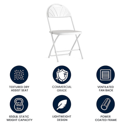 650 lb. Capacity White Plastic Fan Back Folding Chair