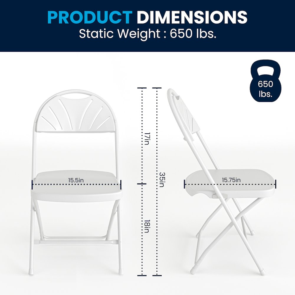 650 lb. Capacity White Plastic Fan Back Folding Chair