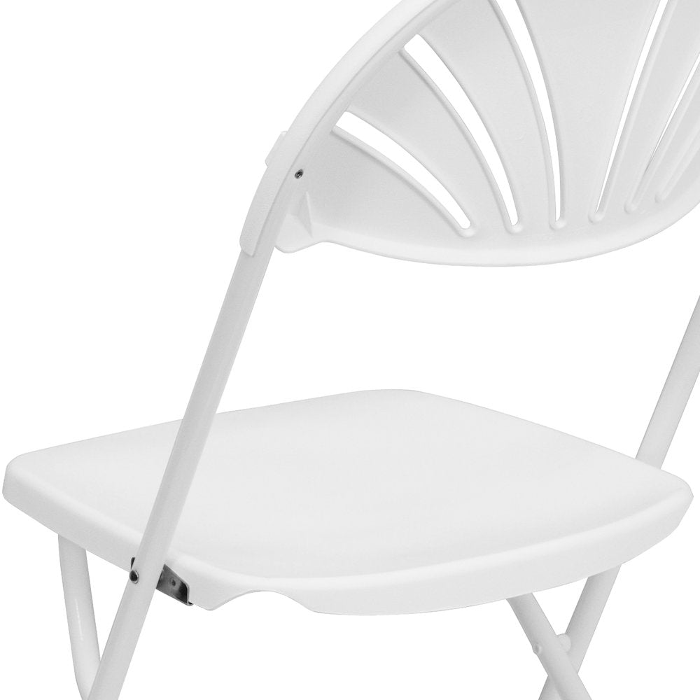 2 Pack 650 lb. Capacity White Plastic Fan Back Folding Chair