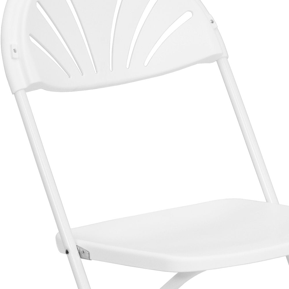 2 Pack 650 lb. Capacity White Plastic Fan Back Folding Chair