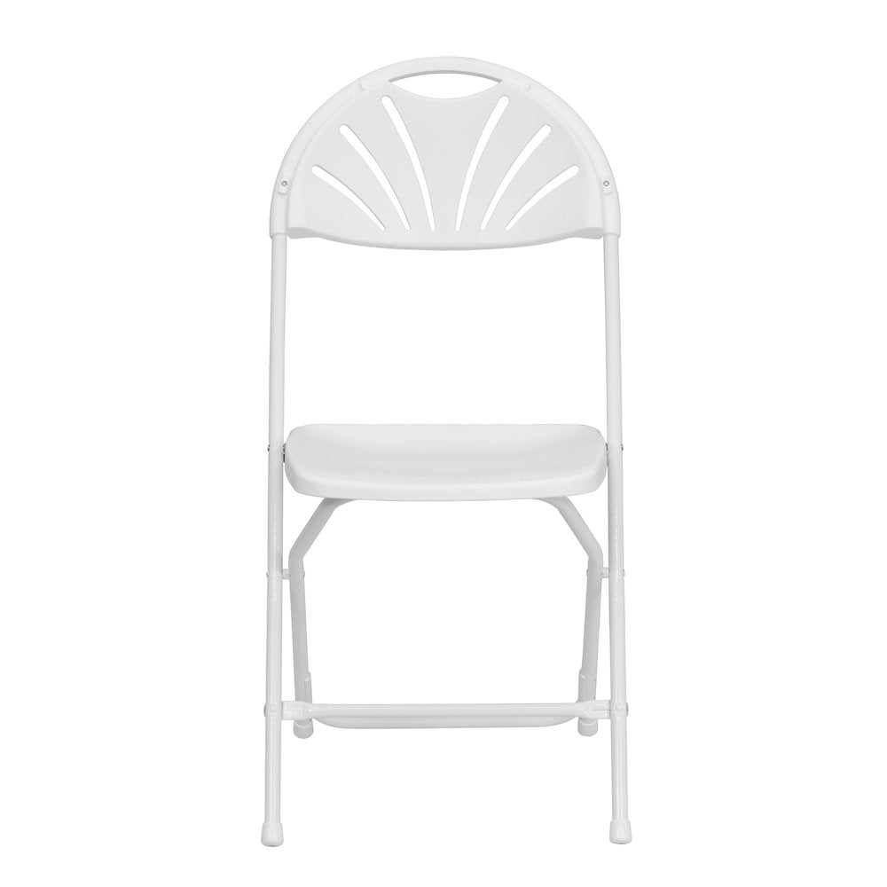 2 Pack 650 lb. Capacity White Plastic Fan Back Folding Chair