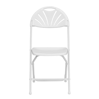 2 Pack 650 lb. Capacity White Plastic Fan Back Folding Chair
