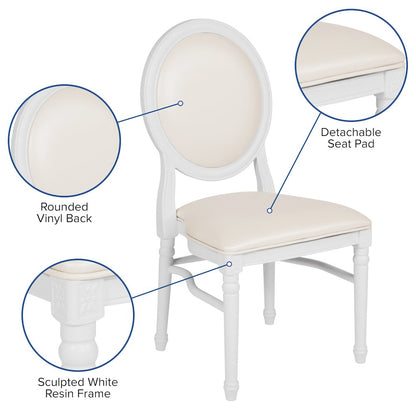 900 lb. Capacity King Louis Chair with White Vinyl Back and Seat and White Frame