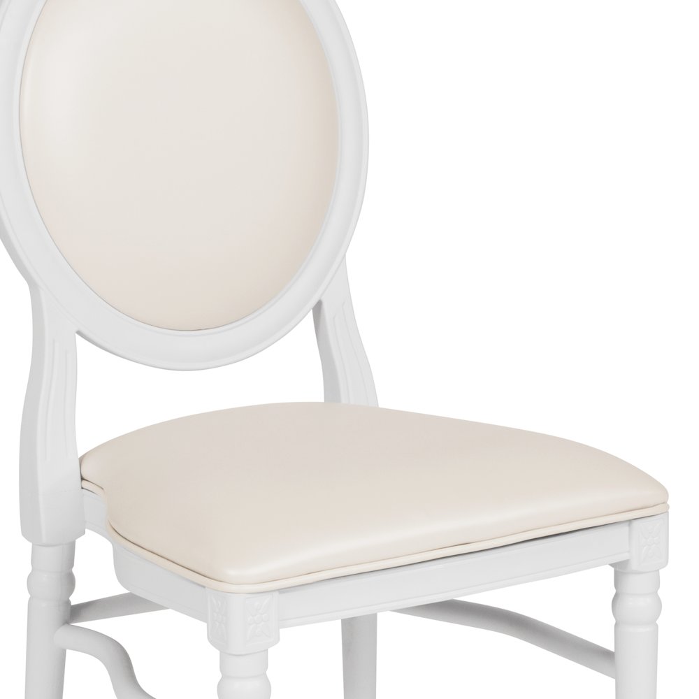 900 lb. Capacity King Louis Chair with White Vinyl Back and Seat and White Frame