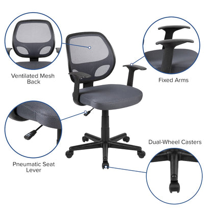 Fundamentals Mid-Back Gray Mesh Swivel Ergonomic Task Office Chair with Arms