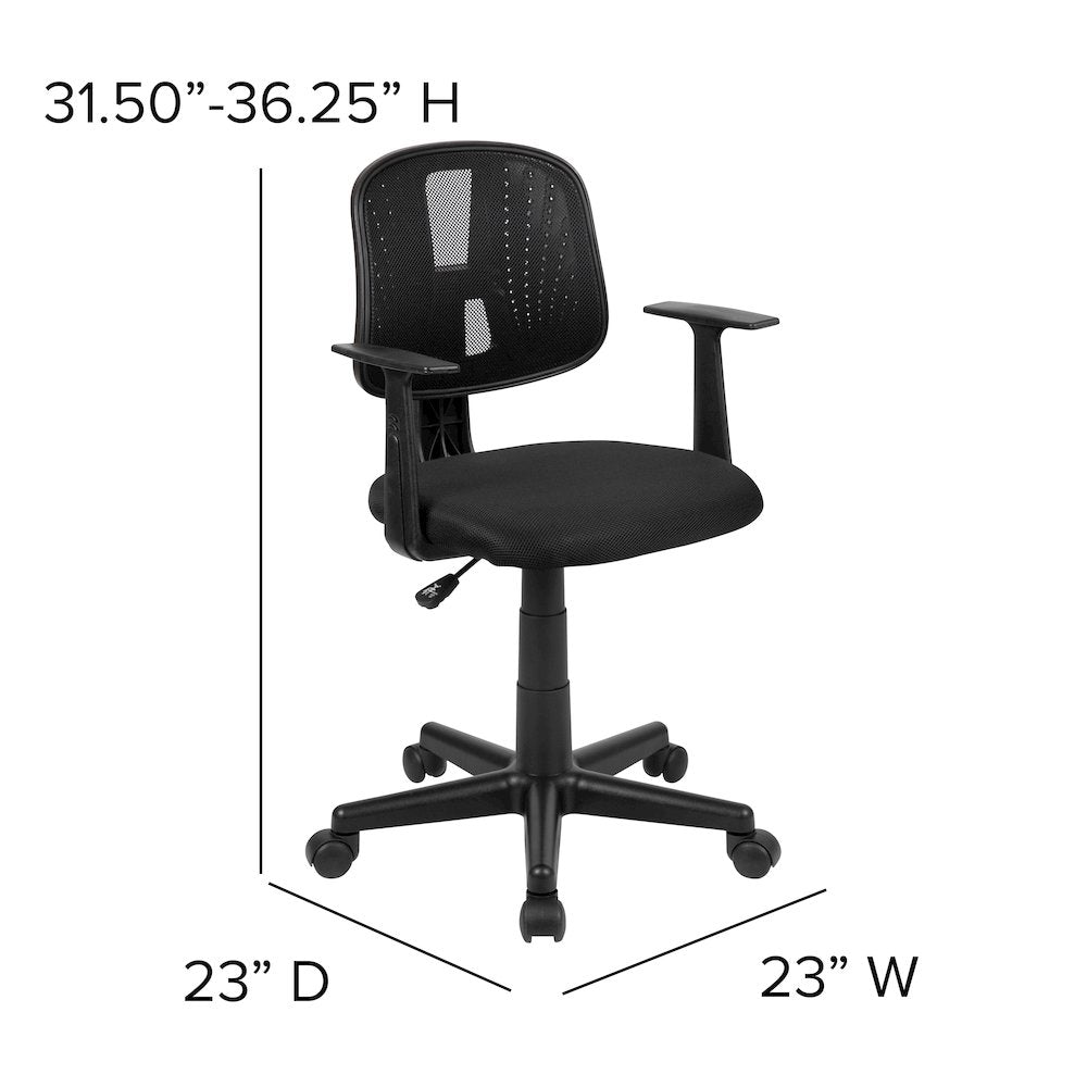 Mid-Back Black Mesh Swivel Task Office Chair with Pivot Back and Arms