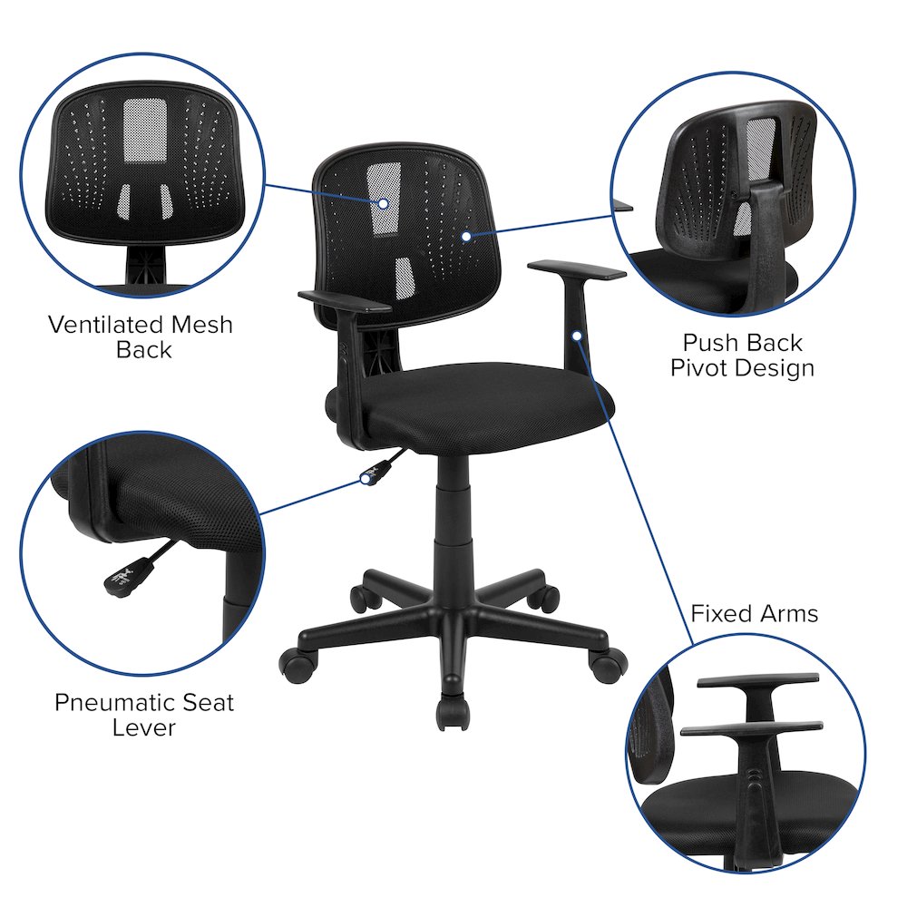 Mid-Back Black Mesh Swivel Task Office Chair with Pivot Back and Arms