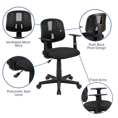 Mid-Back Black Mesh Swivel Task Office Chair with Pivot Back and Arms