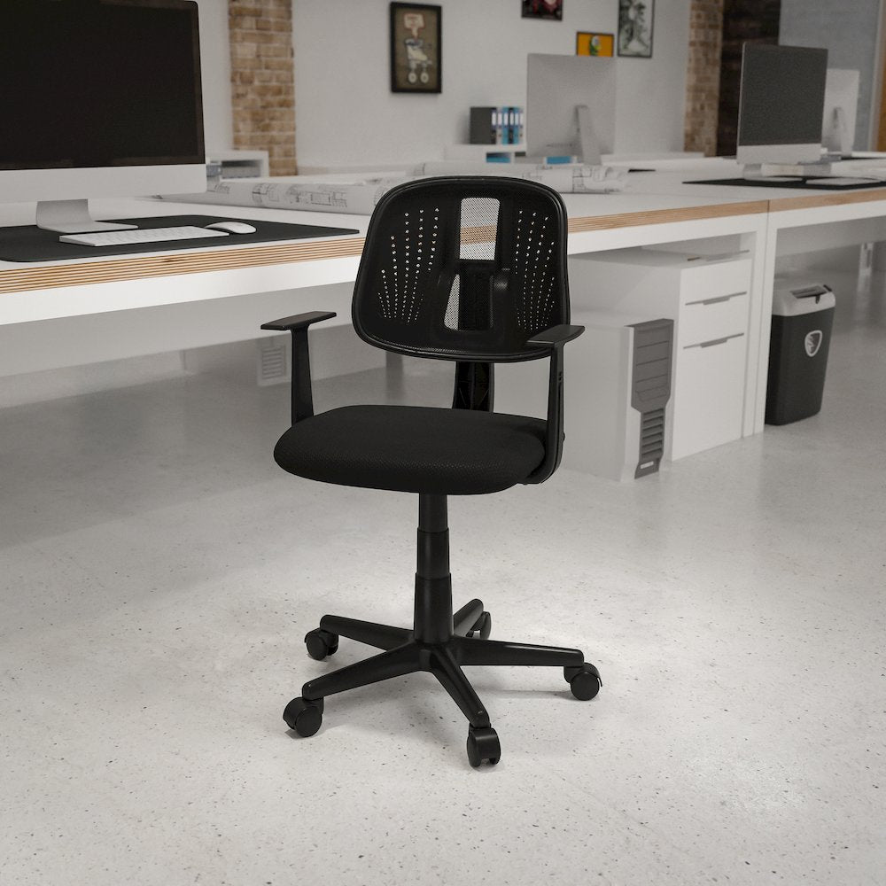 Mid-Back Black Mesh Swivel Task Office Chair with Pivot Back and Arms