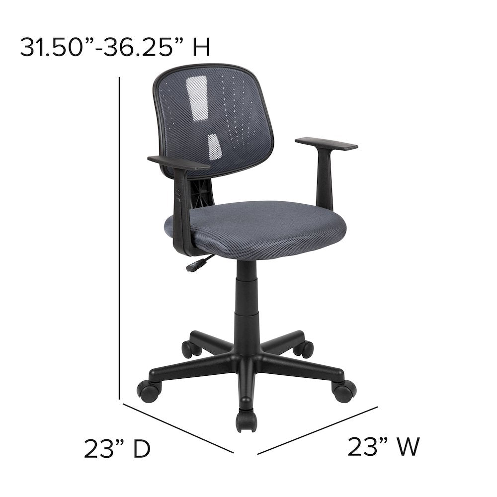 Mid-Back Gray Mesh Swivel Task Office Chair with Pivot Back and Arms