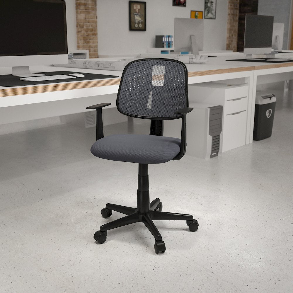 Mid-Back Gray Mesh Swivel Task Office Chair with Pivot Back and Arms