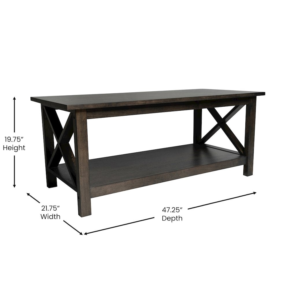 Farmhouse Style Coffee Table with X-Frame Design, Dark Gray