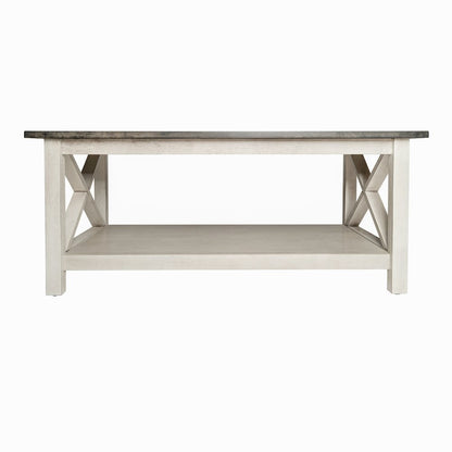 Coffee Table with X-Frame Design, Acacia Gray Top/Rustic White Frame