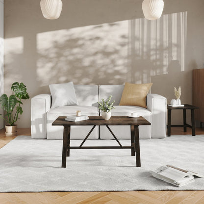 Eli Solid Wood Farmhouse Coffee Table, Trestle Style Accent Table in Dark Gray