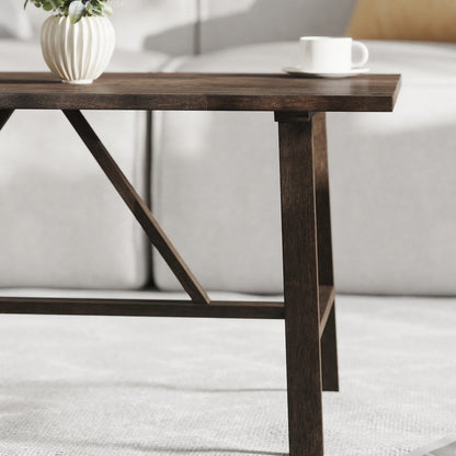 Eli Solid Wood Farmhouse Coffee Table, Trestle Style Accent Table in Dark Gray