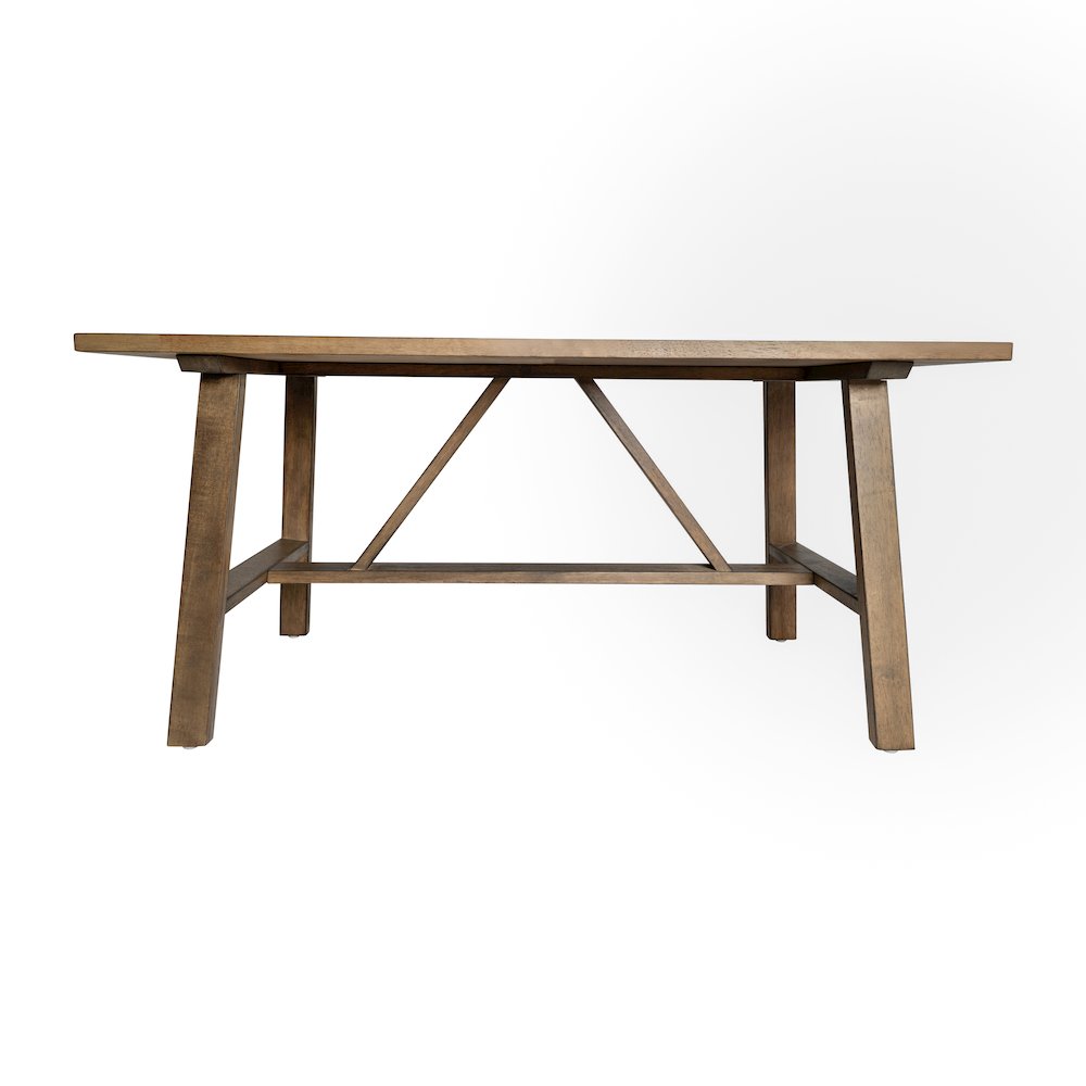 Solid Wood Farmhouse Coffee Table, Trestle Style Accent Table in Rustic Brown