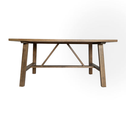 Solid Wood Farmhouse Coffee Table, Trestle Style Accent Table in Rustic Brown