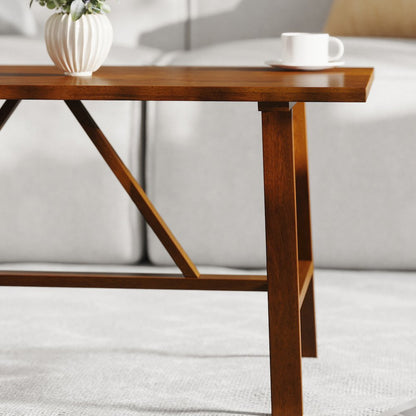 Eli Solid Wood Farmhouse Coffee Table, Trestle Style Accent Table in Walnut