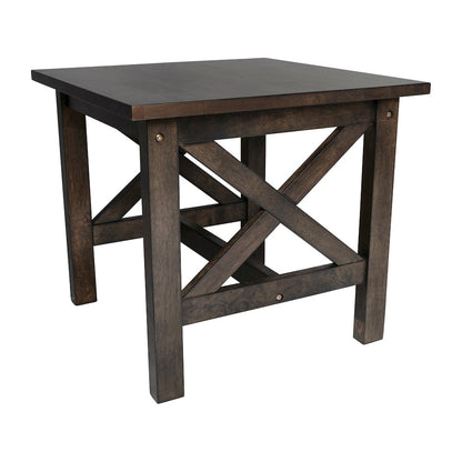 Farmhouse Style Solid Wood End Table with Traditional X-Frame Design, Dark Gray