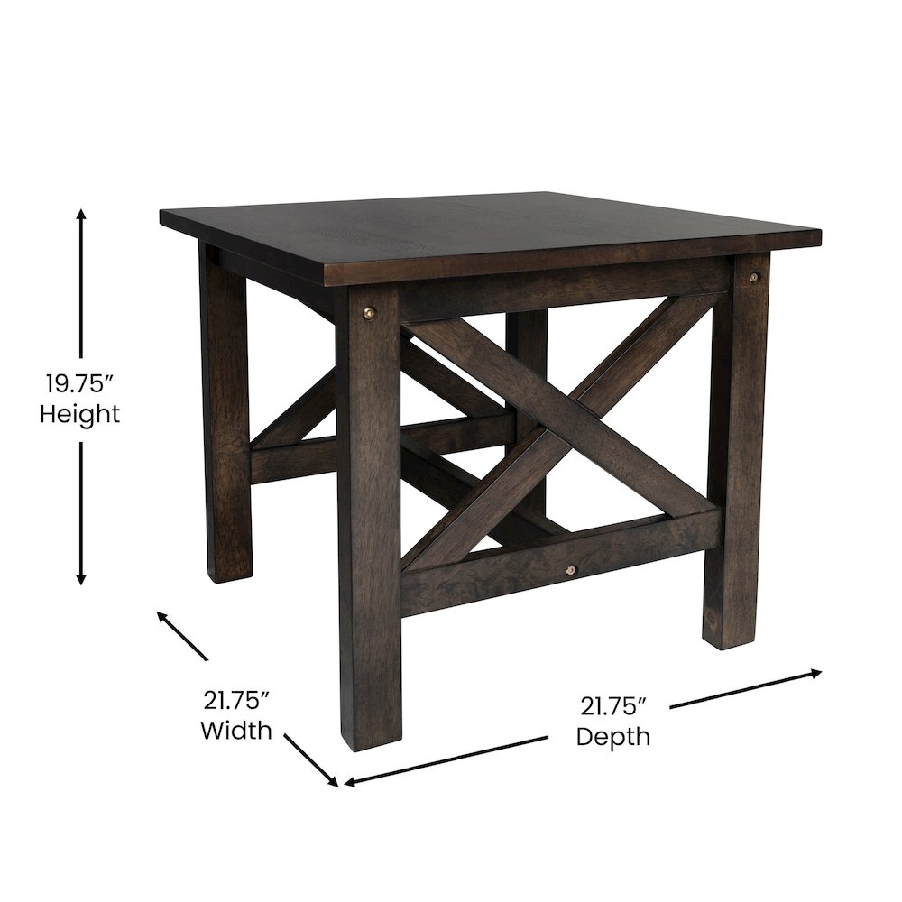 Farmhouse Style Solid Wood End Table with Traditional X-Frame Design, Dark Gray
