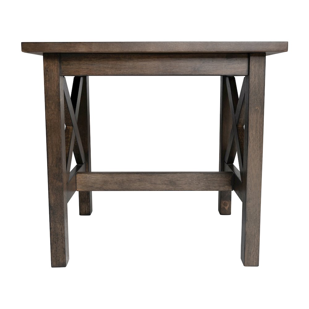 Farmhouse Style Solid Wood End Table with Traditional X-Frame Design, Dark Gray